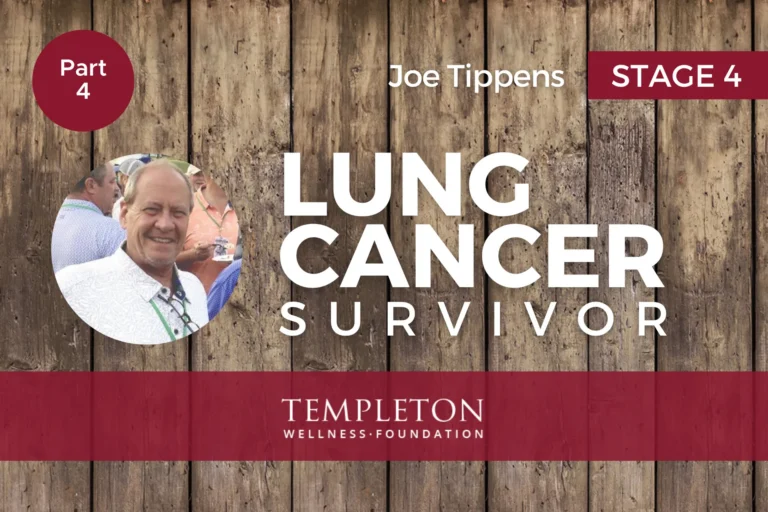 Joe Tippens, stage 4 lung cancer survivor, smiling in a white patterned shirt — Templeton Wellness Foundation Survivor Stories, Part 4